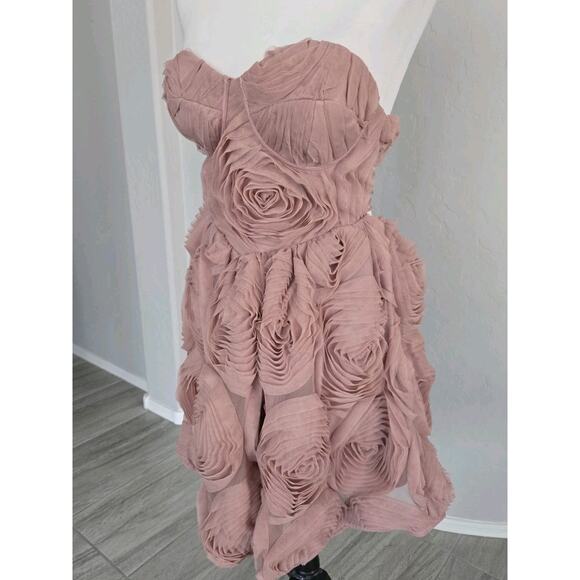 ASOS Luxe Twee Romantic Corseted Bandeau 3D Floral Layered Pink Mini Dress Sz 4 - Picture 2 of 15